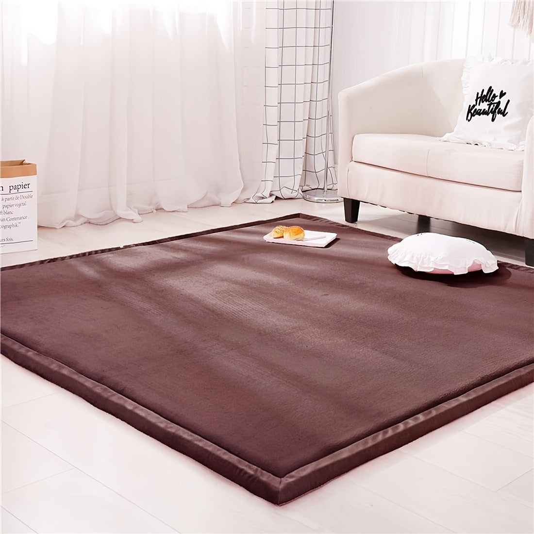 Japanese Tatami Foam Area Rug – 1.18" Thick Coral Velvet Padded Crawling Mat for Kids Playroom Nursery Living Room Yoga in 6 Colors & 5 Sizes