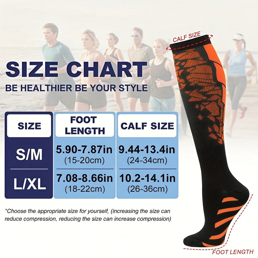 Compression Sports Socks 6-Pack Unisex Breathable Moisture-Wicking Polyester Knit Athletic Socks for Basketball, Football, Running, Hiking, and Outdoor Sports – Sizes S/M & L/XL