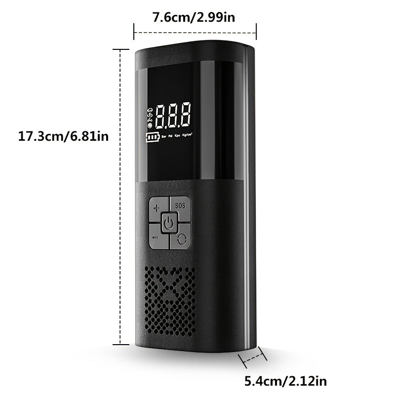 便携式充气泵 150PSI 无线空气压缩机 | 6000mAh 电池，3倍快速充气，LCD 压力表，自动关机，LED 灯，USB-C – 适用于汽车、摩托车、自行车及球类