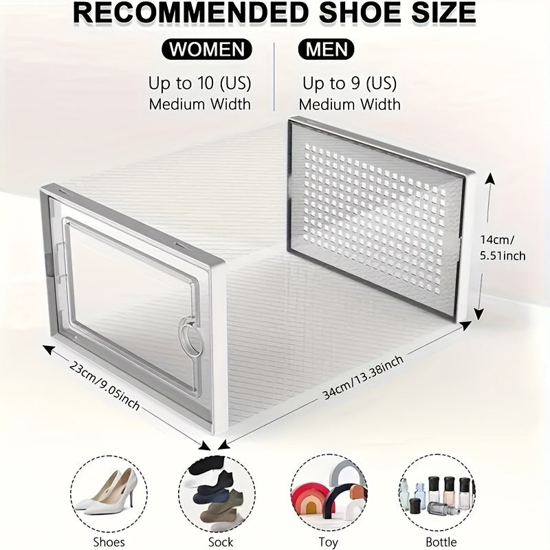 12-Pack Transparent Plastic Shoe Boxes with Lids - Large Capacity, Thickened, Stackable - Closet, Entryway, Front Door & Under-Bed Shoe Storage - Grey