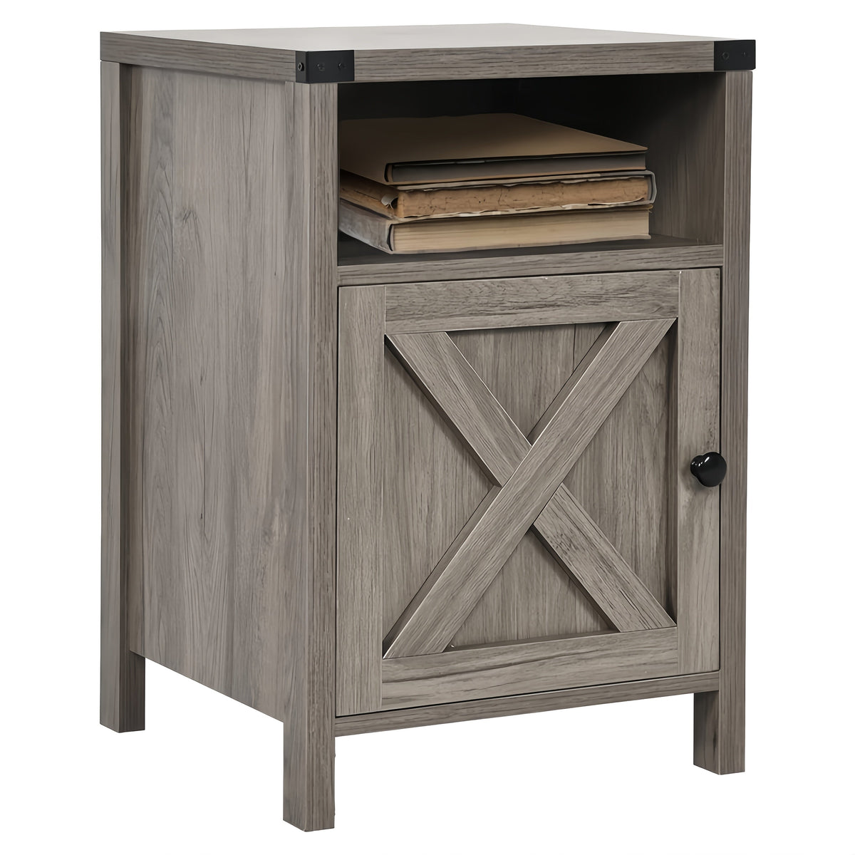 Farmhouse Nightstand with Barn Door and Shelf 23.7x15.8 Inch Rustic Modern Bedside End Table Narrow Entryway Table for Bedroom Living Room Navy Blue Grey White Oak Black 1 or 2 Pack