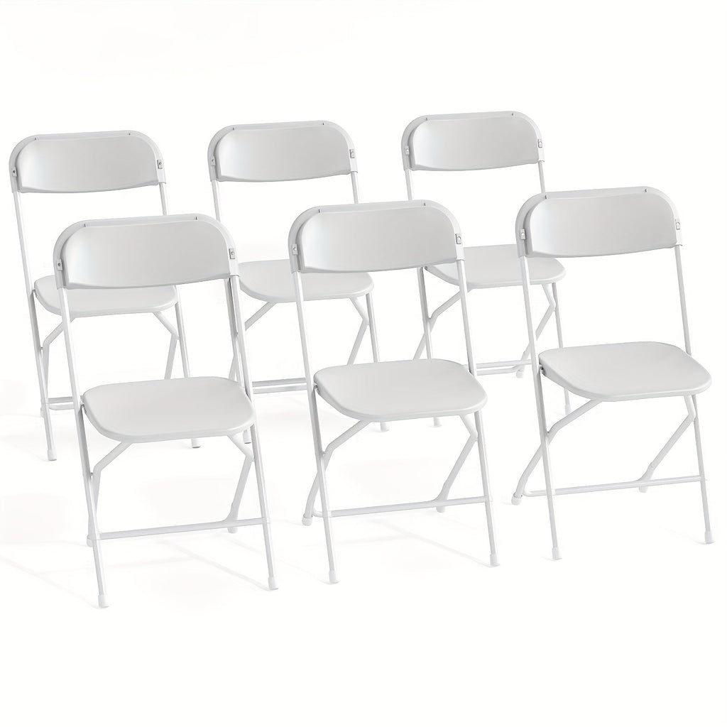 White Folding Chairs 6 10 or 12 Pack Plastic Stackable 350lb Heavy Duty, Portable Party Chairs with Steel Frame for Wedding Office Patio Dining Events, Commercial Grade