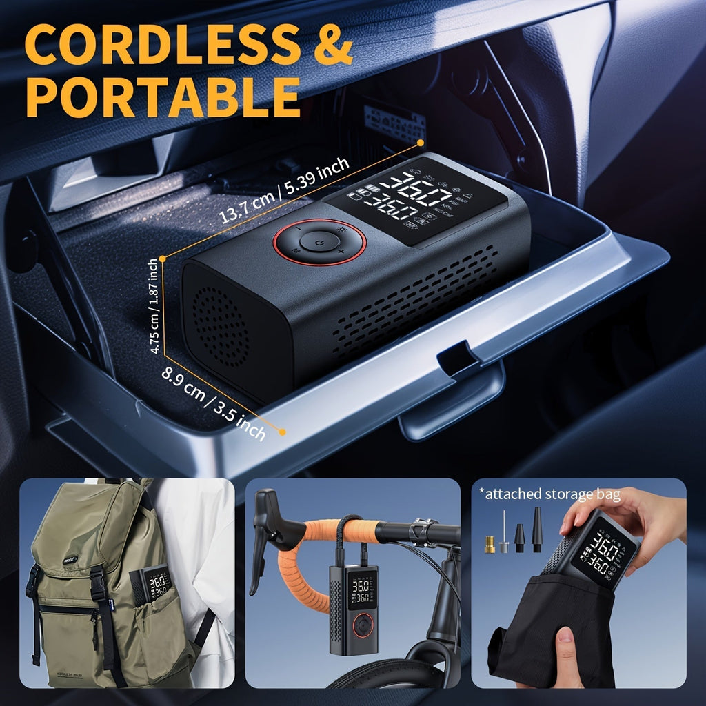 150PSI Cordless Digital Tire Inflator with Protective Case – Portable Air Compressor Pump for Cars, Motorcycles, Bikes, SUVs, and Trucks, Auto Emergency Kit, Gift for Men & Dad