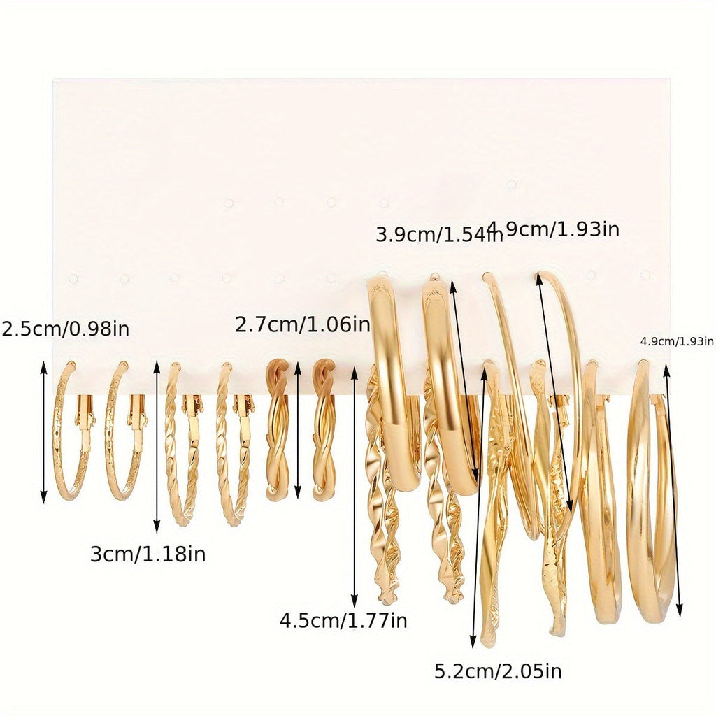 16-Piece Twisted Hoop Earrings Set for Women – Elegant Wide Gold Hoops, Minimalist Jewelry for Daily Wear, Parties, Vacations & Dates, Perfect Gift