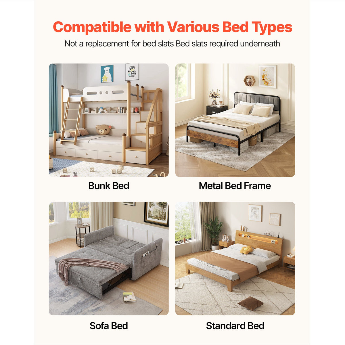 Foldable Bunkie Board Twin Size 75"x37.8", PP Core with 600D Oxford Fabric, 0.4" Slim Profile, Anti-Sag Mattress Support, Non-Slip with Hook & Loop Straps, for Metal Frames Bunk Beds Sleeper Sofas, Gray