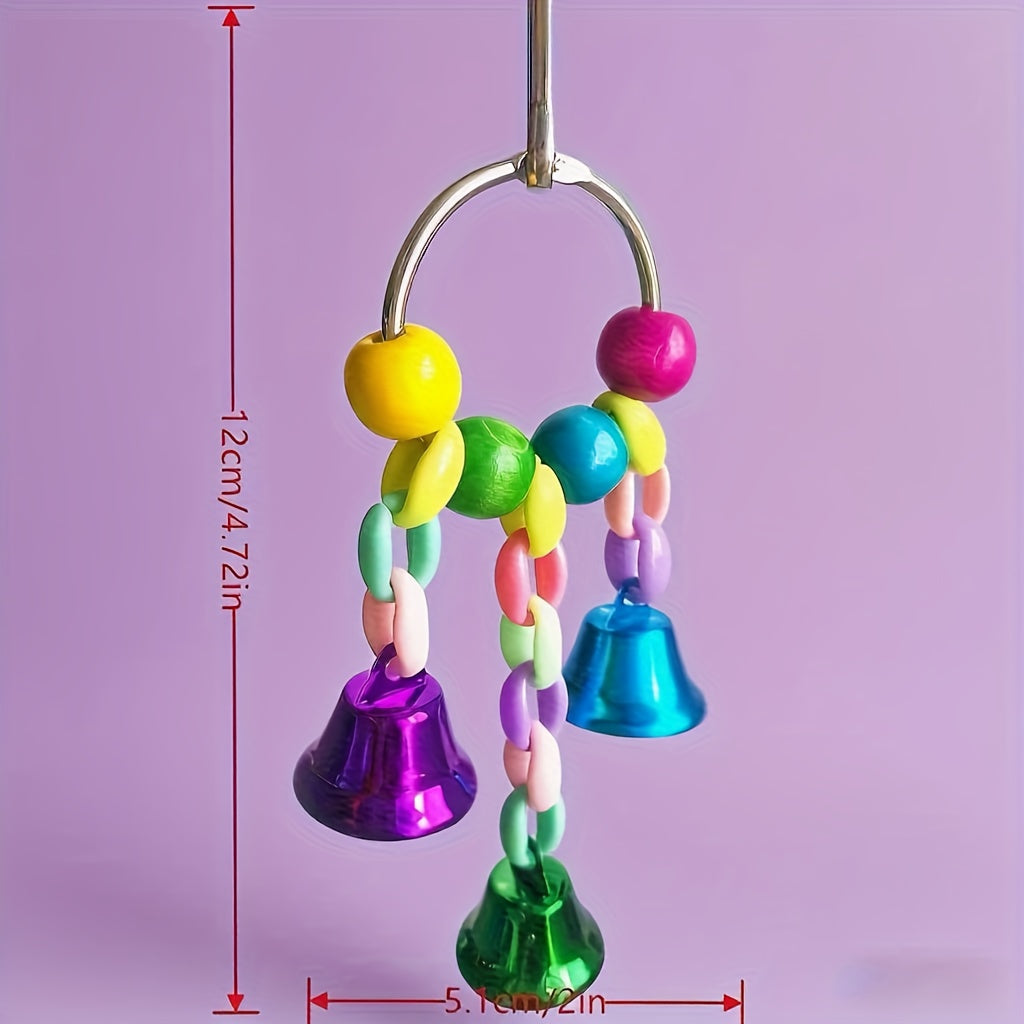 Parrot Colorful Bead & Bell String Chew Toy - Interactive Bird Foraging Chain Toy for Boredom Relief & Intelligence Development - Bird Cage Toy for Parrots, Parakeets, Cockatiels, and Budgies (Random Color)
