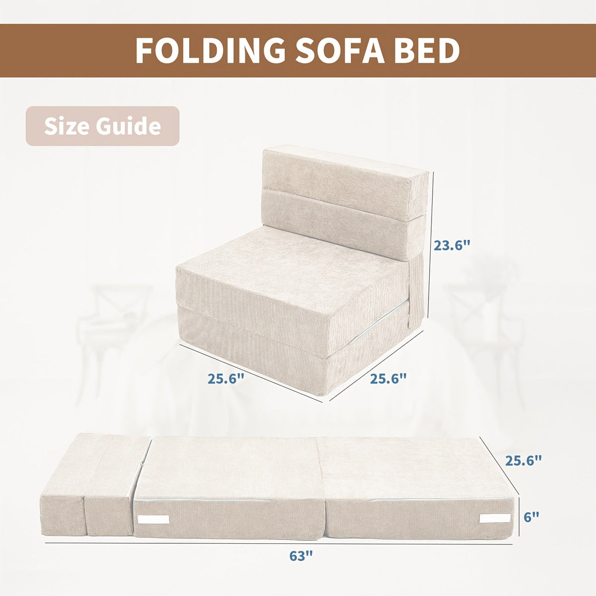 LILYPELLE Tri-Fold Sponge Mattress 63"×25.6"×6" Portable Folding Mattress Convertible Chair Floor Sofa & Sleeping Pad for Floor Camping & Guests – Brown Pink Grey White