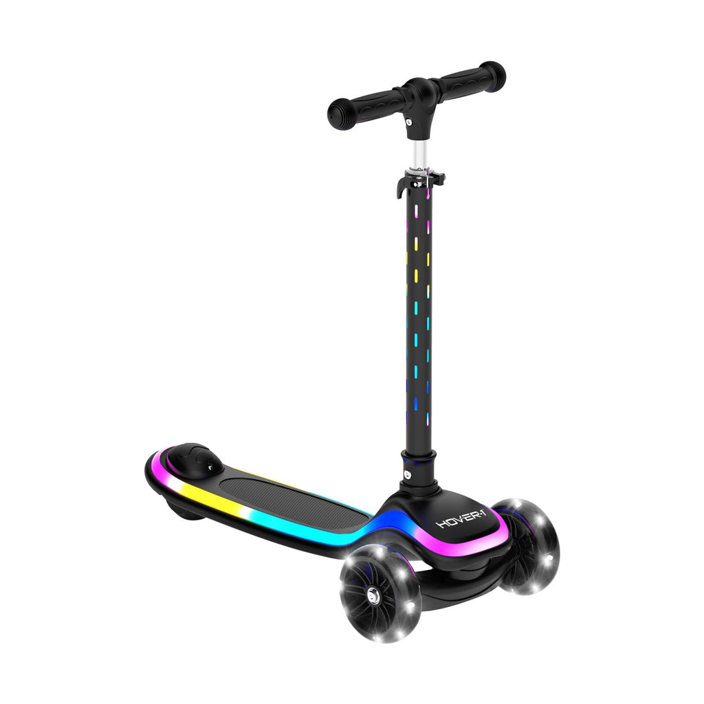 Kids Kick Scooter with Multicolor LED Wheel Lights for Ages 3 and Up - Adjustable Height Handlebars, Rear Foot Brake, 110 LB Capacity, Foldable Design - Black, Blue, Purple