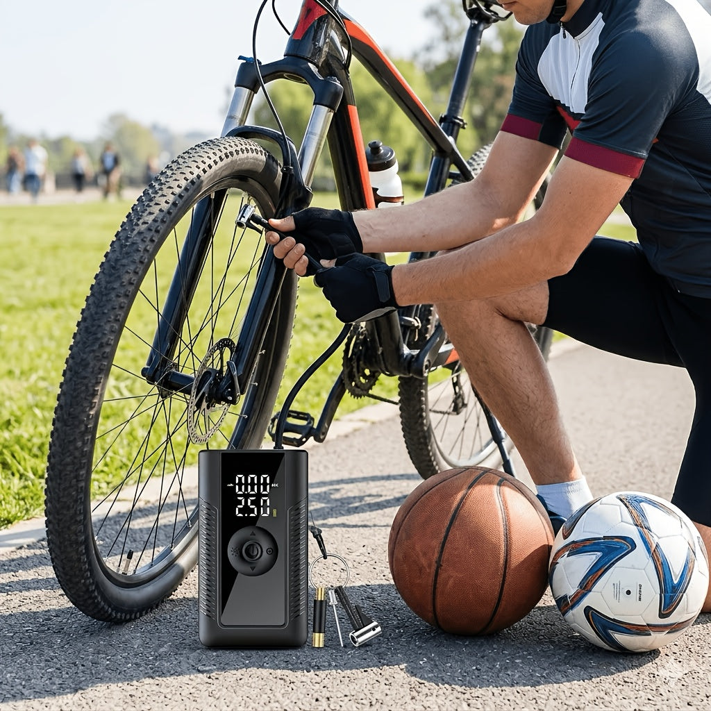 Portable Cordless Tire Inflator, 160PSI Air Compressor with Digital Pressure Gauge and LED Light, 8X Faster Inflation for Cars, Motorcycles, Bikes, and Balls - Rechargeable Electric Air Pump