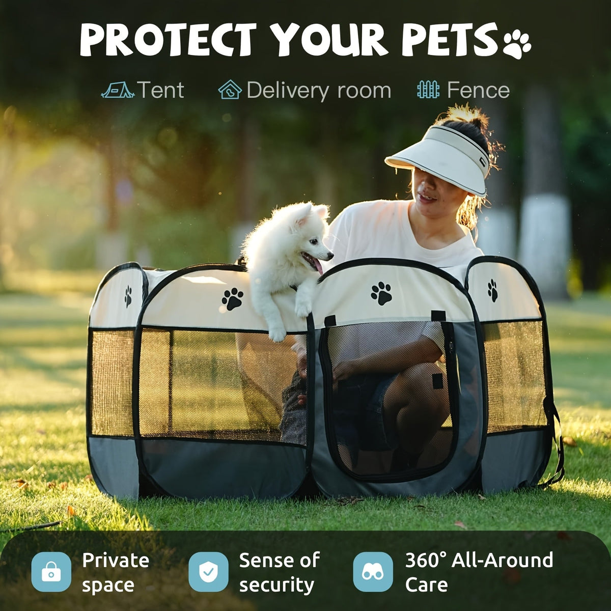 Foldable Octagonal Pet Playpen Tent for Dogs and Cats - Oxford Fabric, No Assembly Required, Indoor/Outdoor Pet Enclosure, Kennel, Maternity Room, Available in M, L, XL, Blue & Beige