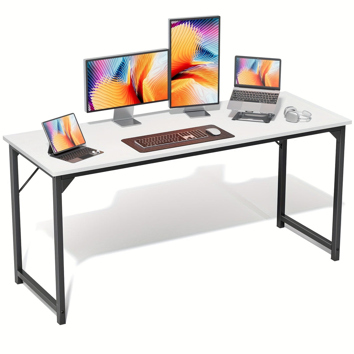 Computer Office Desk with Storage Bag & Headphone Hook 47 / 55 / 63 In Writing Gaming & Study Table for Small Spaces Home & Bedroom – Black White & Rust
