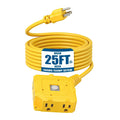 6-Outlet Extension Cord 25ft - Heavy Duty Power Strip with Long Cord for Home Office Garage Workshop - Yellow, Black & Transparent Options