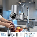 Faucet Mount Water Filtration System - 264-Gallon, Dual-Head Switching, Temperature & Filter Life Display, Reduces Lead, Chlorine & Heavy Metals - 23-Piece Combo - Silvery & White