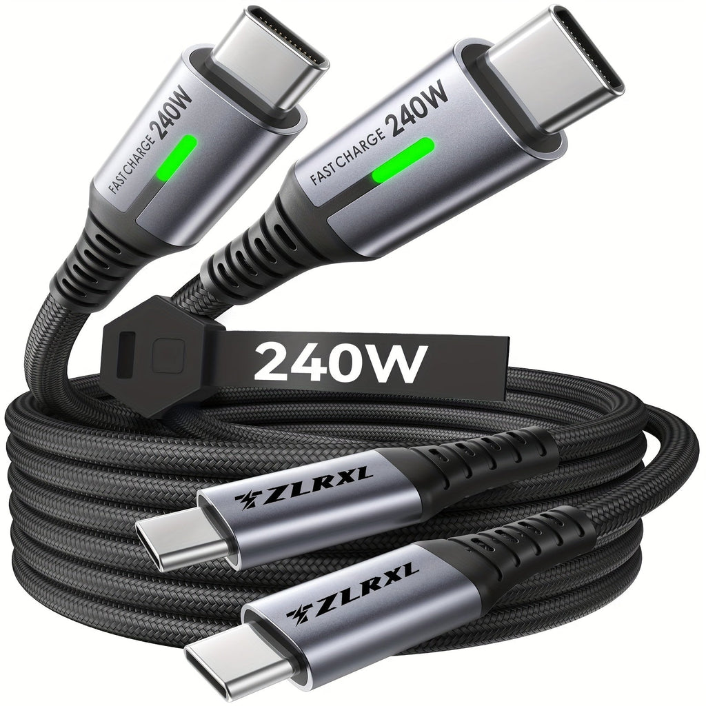 240W USB-C to USB-C Cable - Ultra-Fast Charging & High-Speed Data Transfer - Nylon Braided - 1m & 2m - For Samsung, iPhone 15/16, MacBook & iPad - 5 Colors