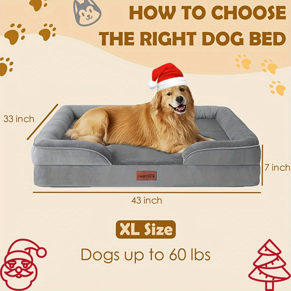 Extra Large Dog Sofa Bed, 100% Supportive Foam, 4-Sided Bolster, Removable Washable Cover, Non-Skid Bottom, Joint Support, Soft Warm Pet Couch Bed, Grey, M/L/XL/XXL, All Breeds