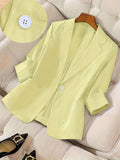 Women's Single-Button 3/4 Sleeve Lightweight Blazer | Elegant Casual Spring/Summer/Fall Outerwear | Professional Solid Color Office Business Suit Jacket S M L XL XXL