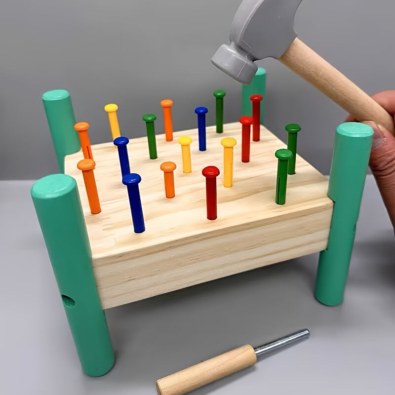Pounding Table Toy for Toddlers, Five-Color Knocking Nail Hammer Set, Color Recognition, Hand-Eye Coordination, Parent-Child Interactive STEM Educational Toy, Birthday Christmas Gift for Kids