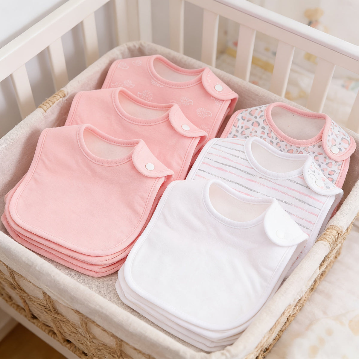 6-Pack Snap Baby Bibs, Soft Absorbent Newborn Saliva Towel Drool Bib Set with Snap Closure for Infants & Toddlers, Pink