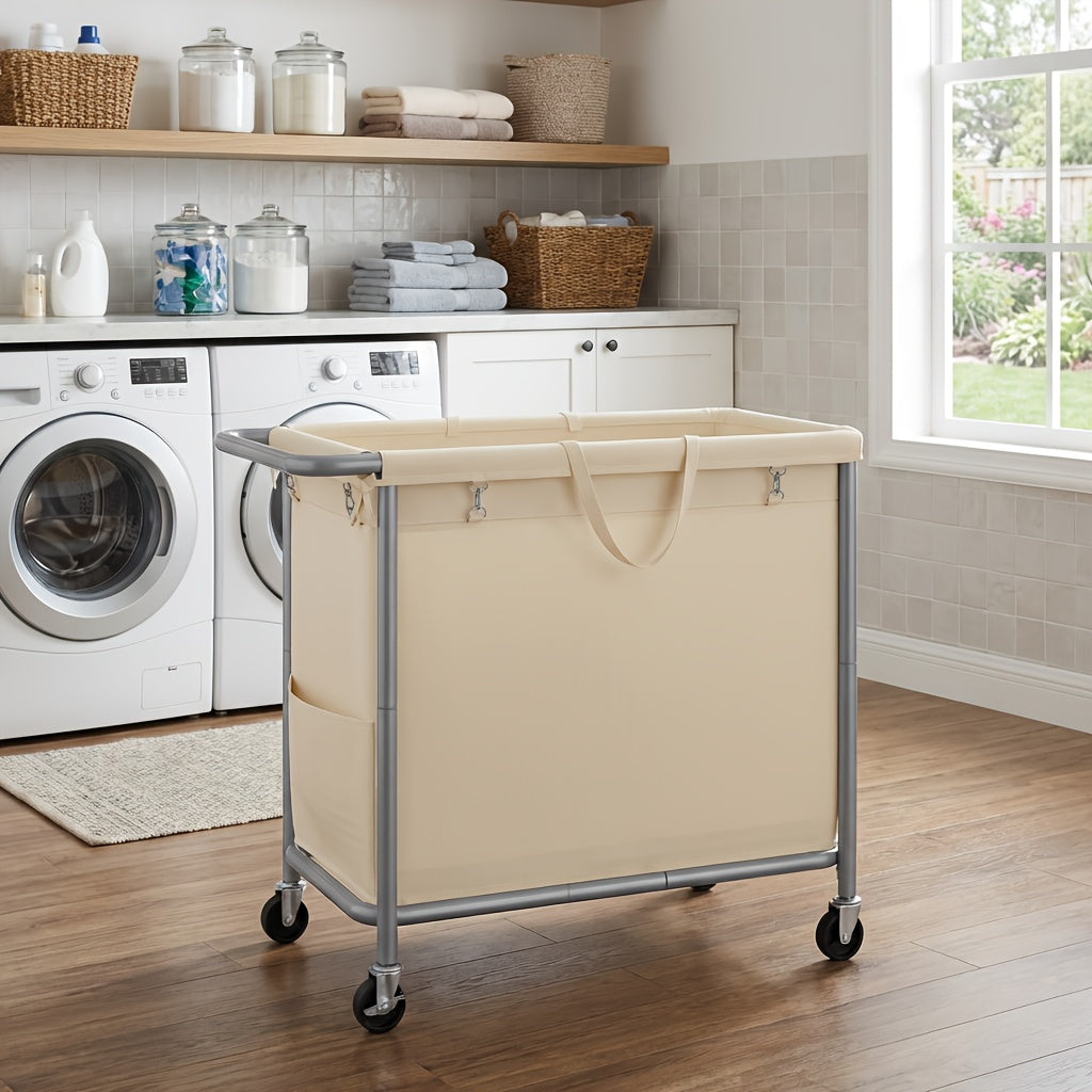Large Capacity Rolling Laundry Hamper with Wheels Removable Liner & Steel Handle Frame 47.5 Gal or 68.6 Gal 4-Section Easy Mobility