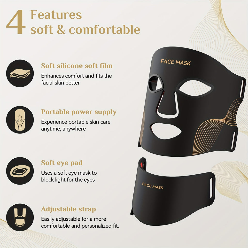 LED Light Therapy Face & Neck Mask - FDA Cleared, 7-Color Red Light, Collagen Renewal, Anti-Aging, Acne, Whitening & Hydration - Hands-Free Portable Skincare - Black & White
