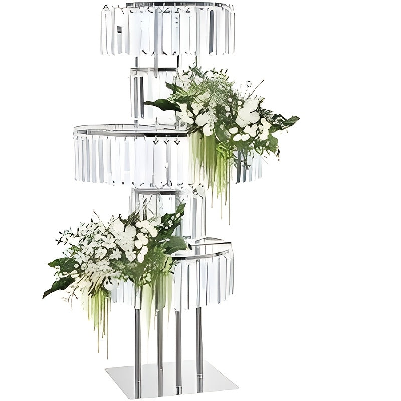 5-Tier Crystal Chandelier Flower Stand – Metal Pedestal with Hanging Crystals for Wedding Centerpiece T-Stage Road Lead Event & Holiday Decoration