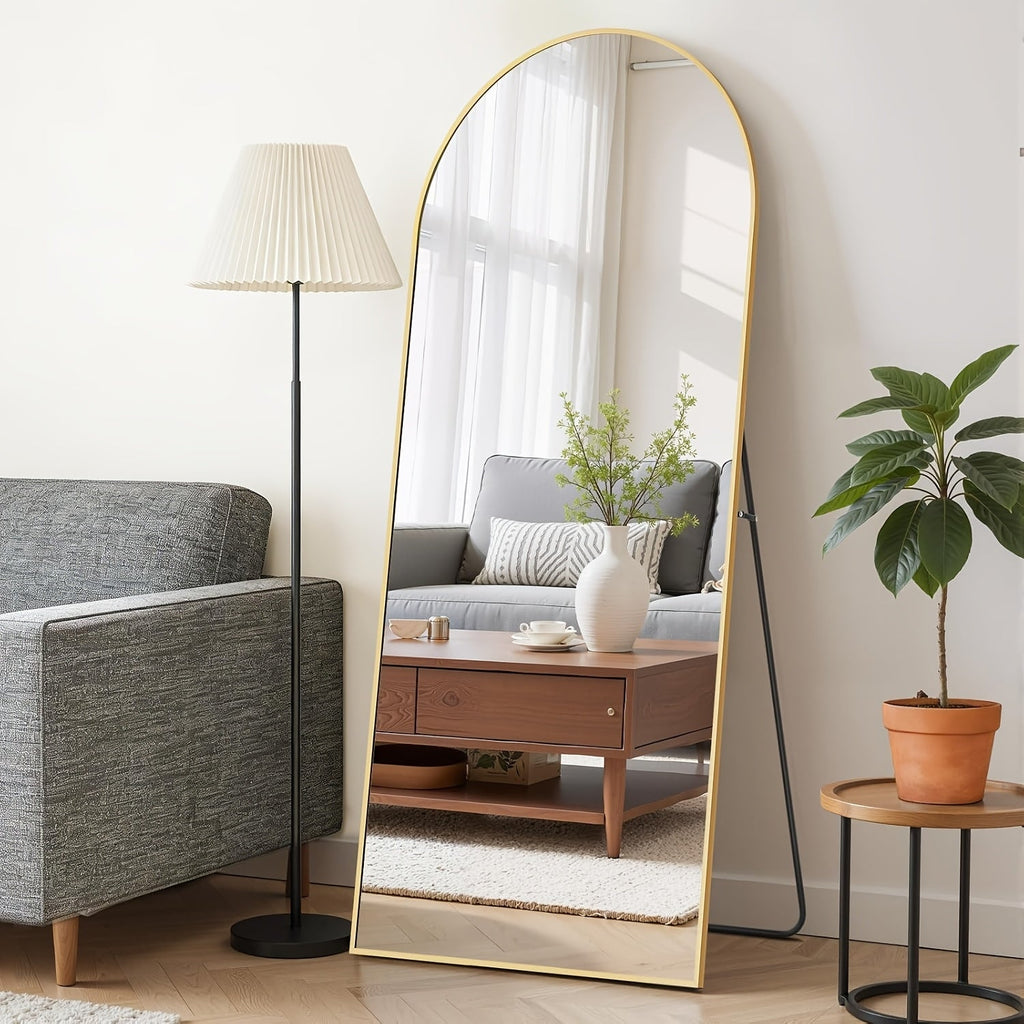 Arched Full Length Mirror 64"x21" Black Metal Frame, Floor Standing Leaning Wall Mirror, Arch Vertical Body Mirror for Living Room Bedroom Entryway Bathroom, Modern Home Decor