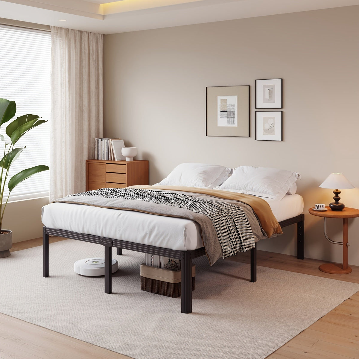 Metal Platform Bed Frame, 14" or 18" Height Options, Full/Queen/King Size, Under-Bed Storage, Sturdy Steel, Easy Assembly, No Box Spring Needed, Minimalist Design, Black