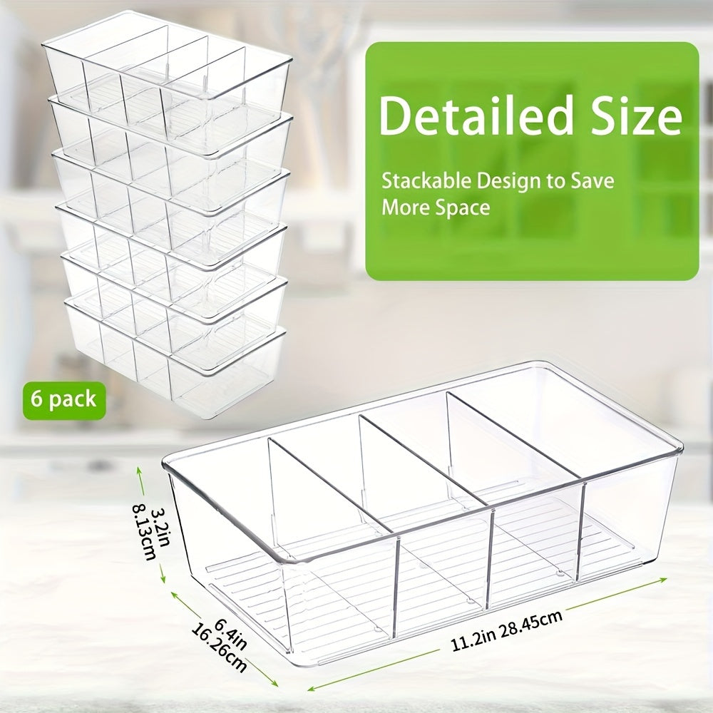 Clear Pantry Organizer Bins, Set of 6 Plastic Food Storage Containers for Kitchen, Fridge, Cabinet, Snack, Spice, and Condiment Pouch Organization