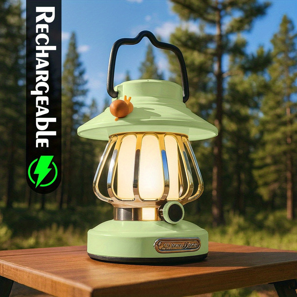 Rechargeable LED Camping Lantern, 3-Tone Dimmable Snail Design, Dual-Powered by USB & 18650 Battery, Freestanding Portable Light for Camping, Hiking, Emergencies, Home, and Office, Available in Green, White, Pink, and Purple