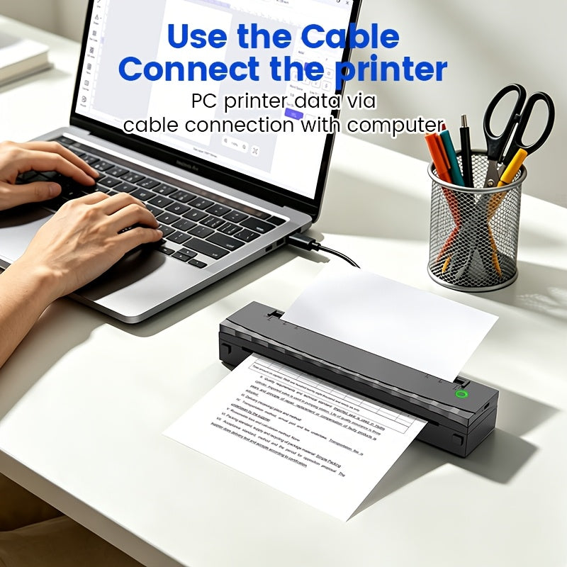 Portable A4 Wireless Thermal Tattoo Stencil Printer - Inkless, Rechargeable, Supports Transfer Paper Roll & Fanfold, Compatible with Android, iOS, Laptop & Tablet - Black