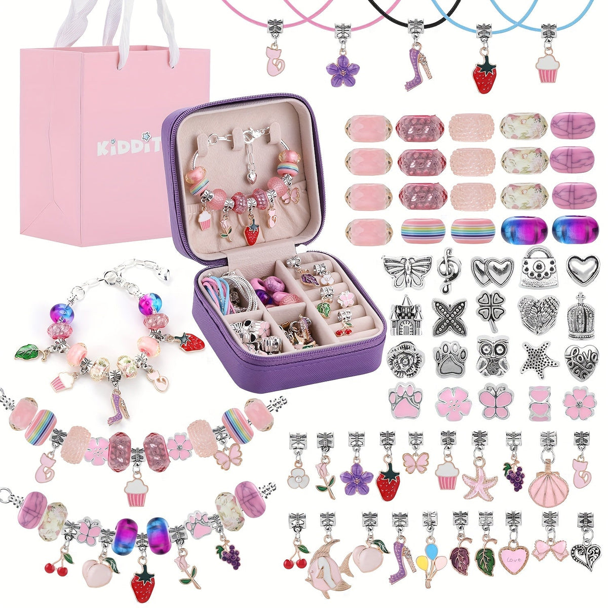 DIY Bracelet Making Kit for Girls, Unicorn & Mermaid Jewelry Craft Set with Portable Jewelry Box, Handmade Beading Gift for Birthday, Christmas, Graduation, Valentine's Day (Blue, Purple, Pink, Black)