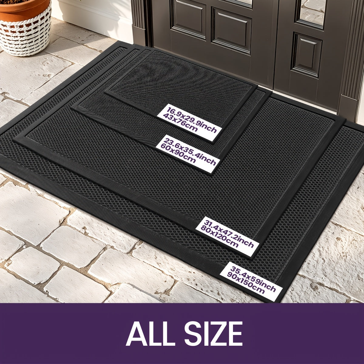 Heavy-Duty Nylon Door Mat – 3D Grid Dirt Trapping Low Profile 0.39" Non-Slip Rubber Backing All-Season for Front Door Patio Garage & Entryway in Black Brown Blue & Black Gray
