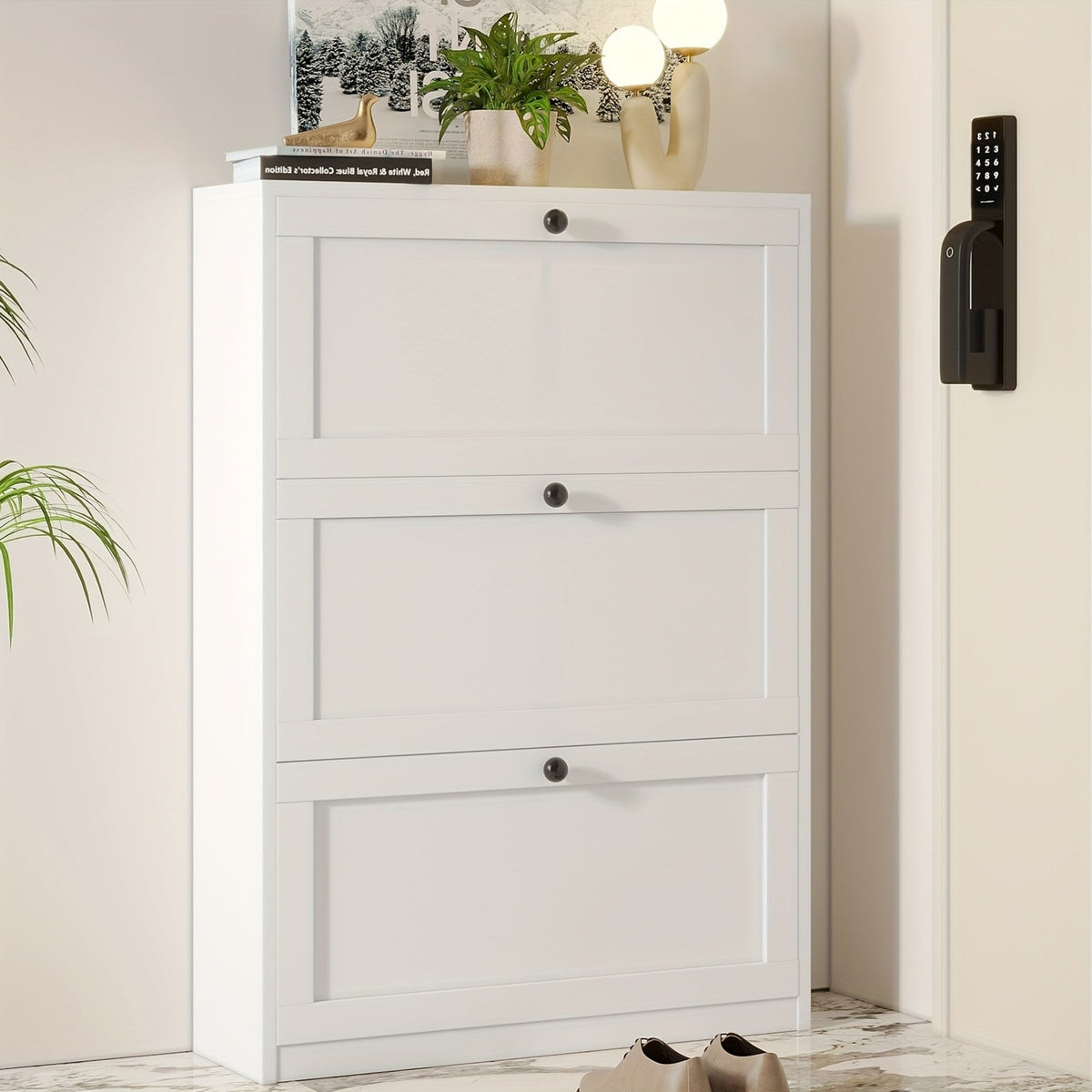 Flip Drawer Shoe Organizer with 2/3/4 Drawers, Space-Saving Shoe Rack Cabinet for Entryway Hallway Living Room Bedroom, Stackable Hidden Storage Shoe Box, Modern Home Shoe Storage Solution