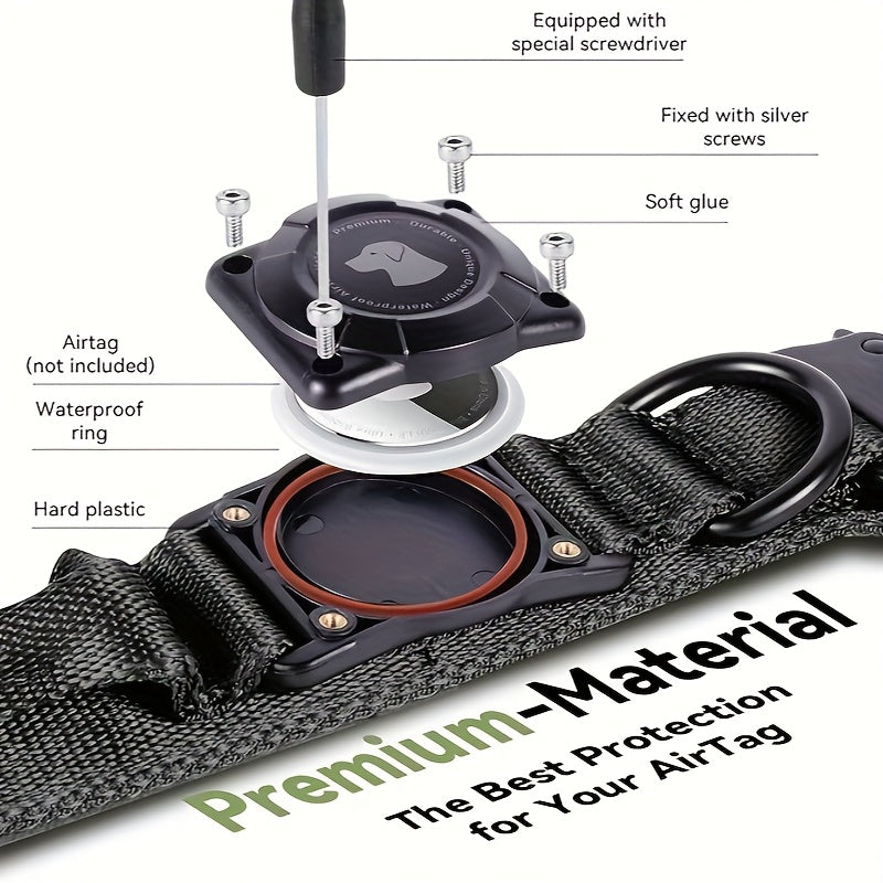 Tactical Dog Collar with AirTag Holder & Handle – Heavy-Duty PC Nylon, Adjustable M/L/XL for Medium to Large Dogs, Military-Style Training Collar with Control Handle