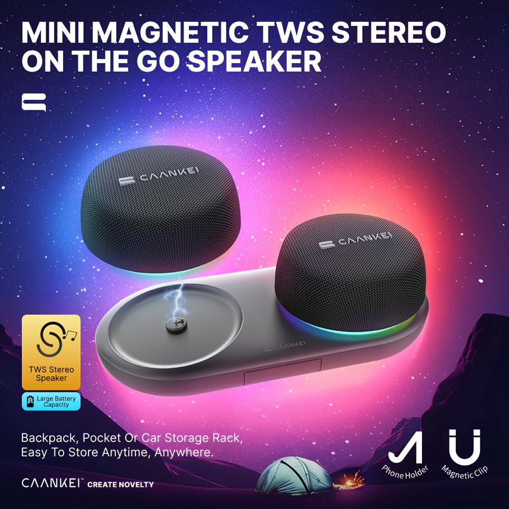 Compact Portable Bluetooth Speaker with Charging Base 60-Hour Battery Life Dual Speakers Strong Bass Surround Stereo for Computer & Mobile Phone