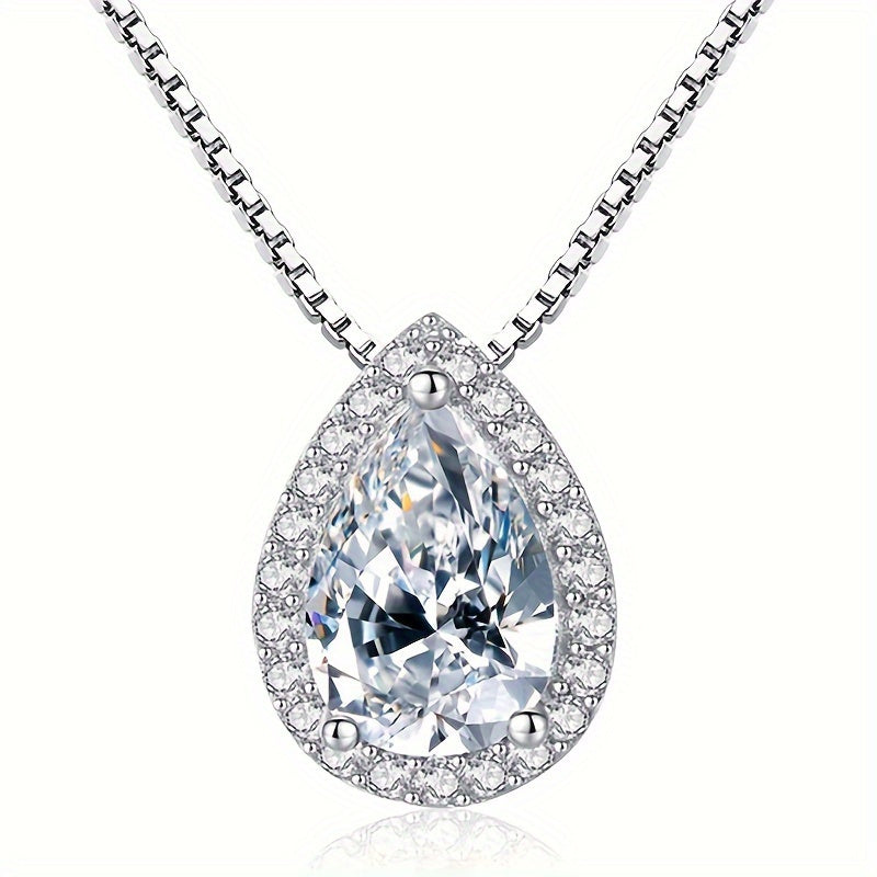 1ct D Color Moissanite Teardrop Pendant Necklace for Women – 925 Sterling Silver Teardrop Necklace with Certificate, Bridal & Anniversary Jewelry Gift