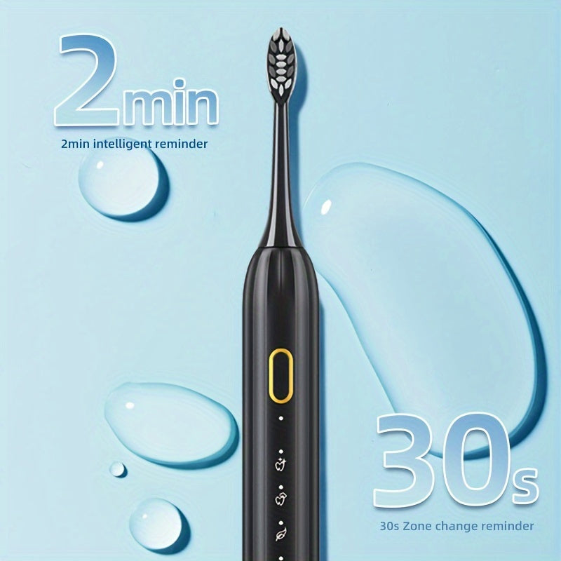 Sonic Electric Toothbrush IPX8 Waterproof USB Rechargeable with 5 Replacement Brush Heads, Smart Timer, Metal Shaft, for Adults, Men, Women, Couple Style, Rechargeable Oral Care