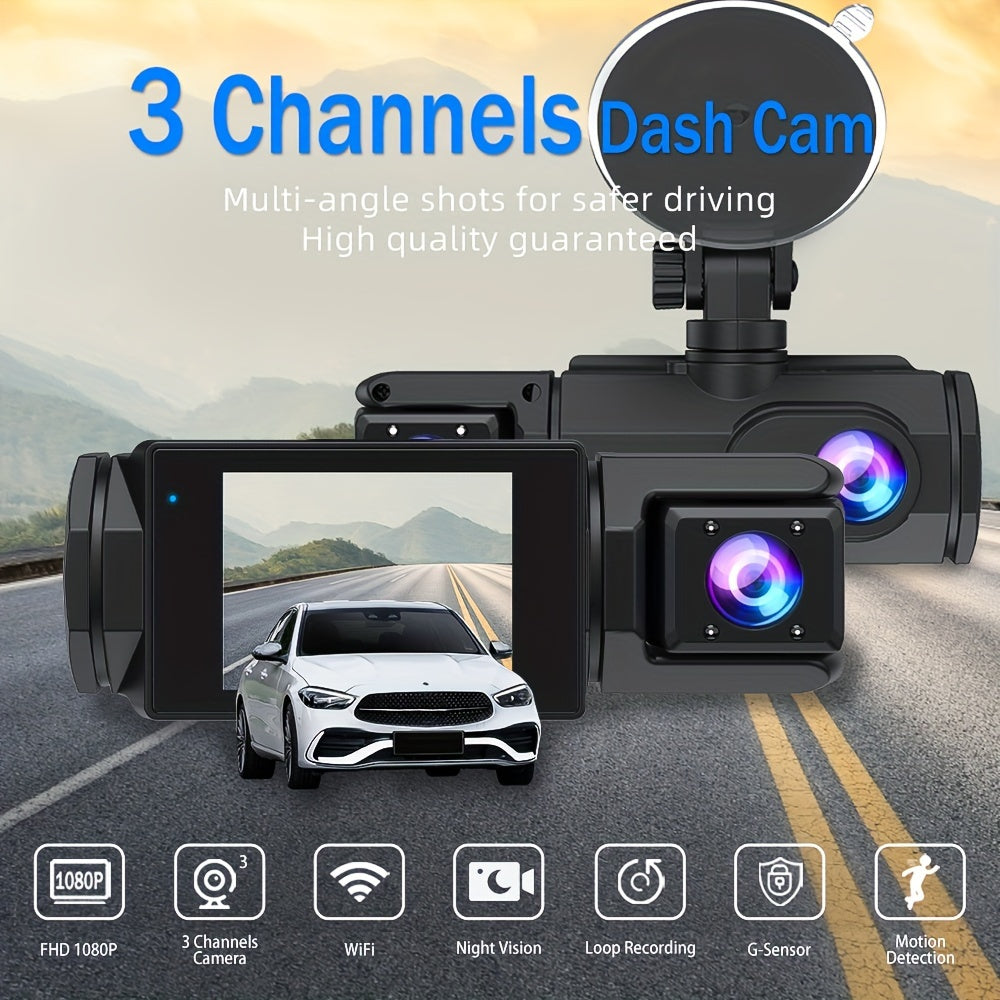 WiFi Dash Camera 2/3 Lens 170° Wide Angle Night Vision Loop Recording G-Sensor 2.0" IPS Screen with 32GB Memory Card - Front and Rear Car Camera