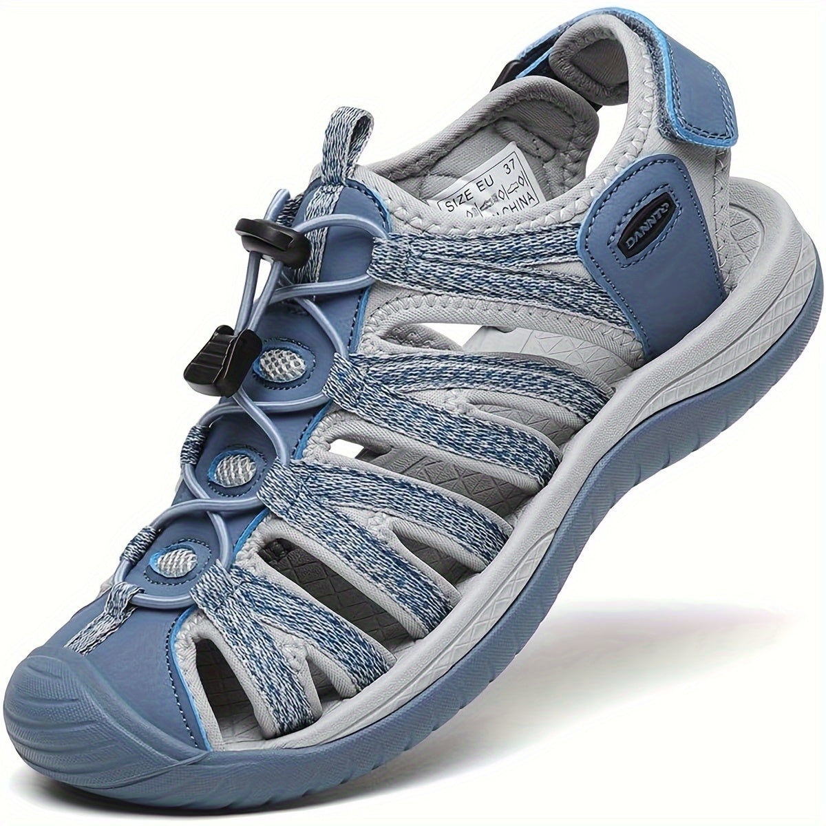 Women's Closed-Toe Hiking Sandals, Lightweight Non-Slip Water Sandals with Adjustable Bungee Lace & Hook-and-Loop Strap, Breathable Athletic Sport Outdoor Shoes for Beach, Camping, Fishing, Travel, and Walking