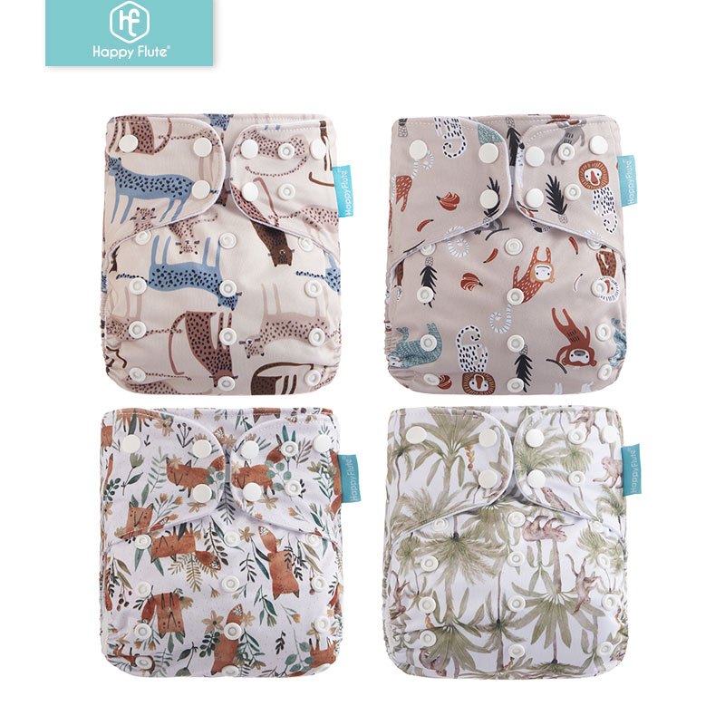 HappyFlute 4-Pack Washable Reusable Cloth Diaper Cover Set, Adjustable Snap Nappy Cover Fits 6.61–33.07 lb Babies & Toddlers, Eco-Friendly Waterproof Cloth Diaper Covers for Boys & Girls, Planet