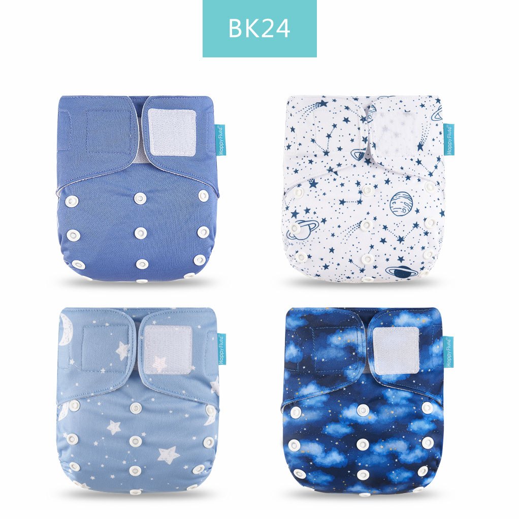HappyFlute 4-Pack Washable Reusable Cloth Diaper Cover Set, Adjustable Snap Nappy Cover Fits 6.61–33.07 lb Babies & Toddlers, Eco-Friendly Waterproof Cloth Diaper Covers for Boys & Girls, Planet