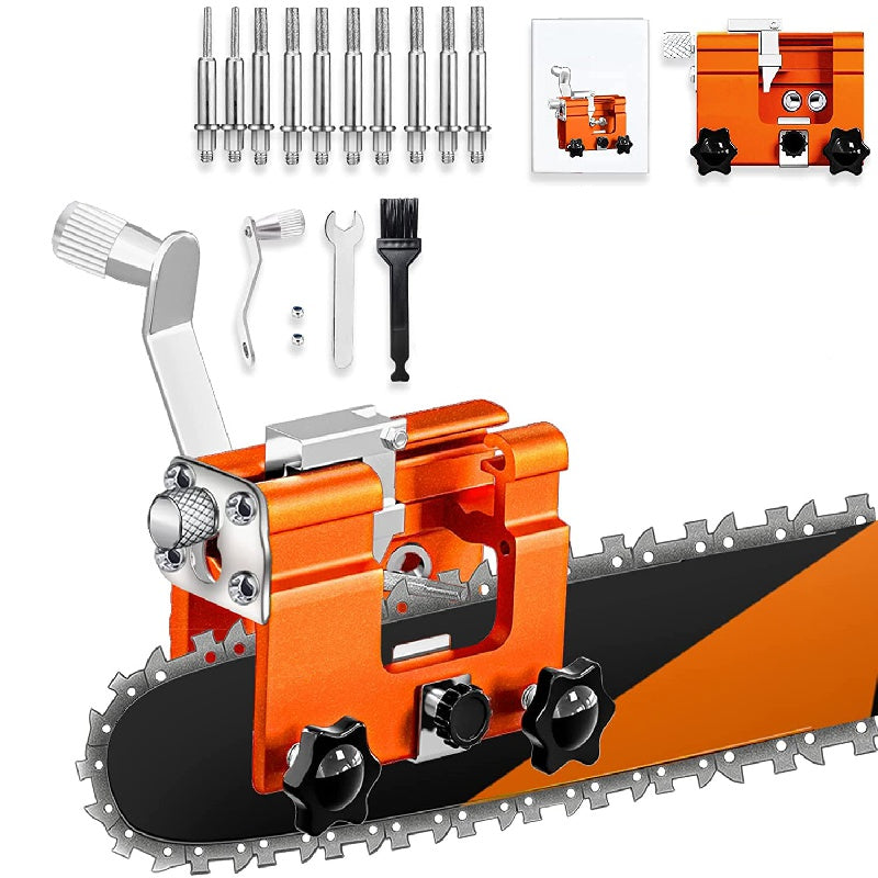 Chainsaw Sharpener Jig Kit – Portable Hand-Cranked Chainsaw Sharpening Tool with Carbide Burrs, 1/3/5/10Pcs, Easy DIY Sharpening for All Chainsaw Chains