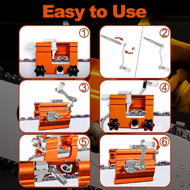 Chainsaw Sharpener Jig Kit – Portable Hand-Cranked Chainsaw Sharpening Tool with Carbide Burrs, 1/3/5/10Pcs, Easy DIY Sharpening for All Chainsaw Chains