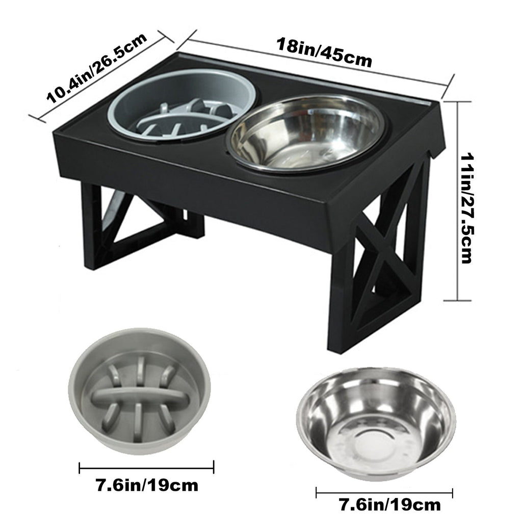 Personalized Elevated Stainless Steel Dog Bowl with Slow Feeder and Height-Adjustable Double Feeding Station for Medium to Large Dogs and Cats