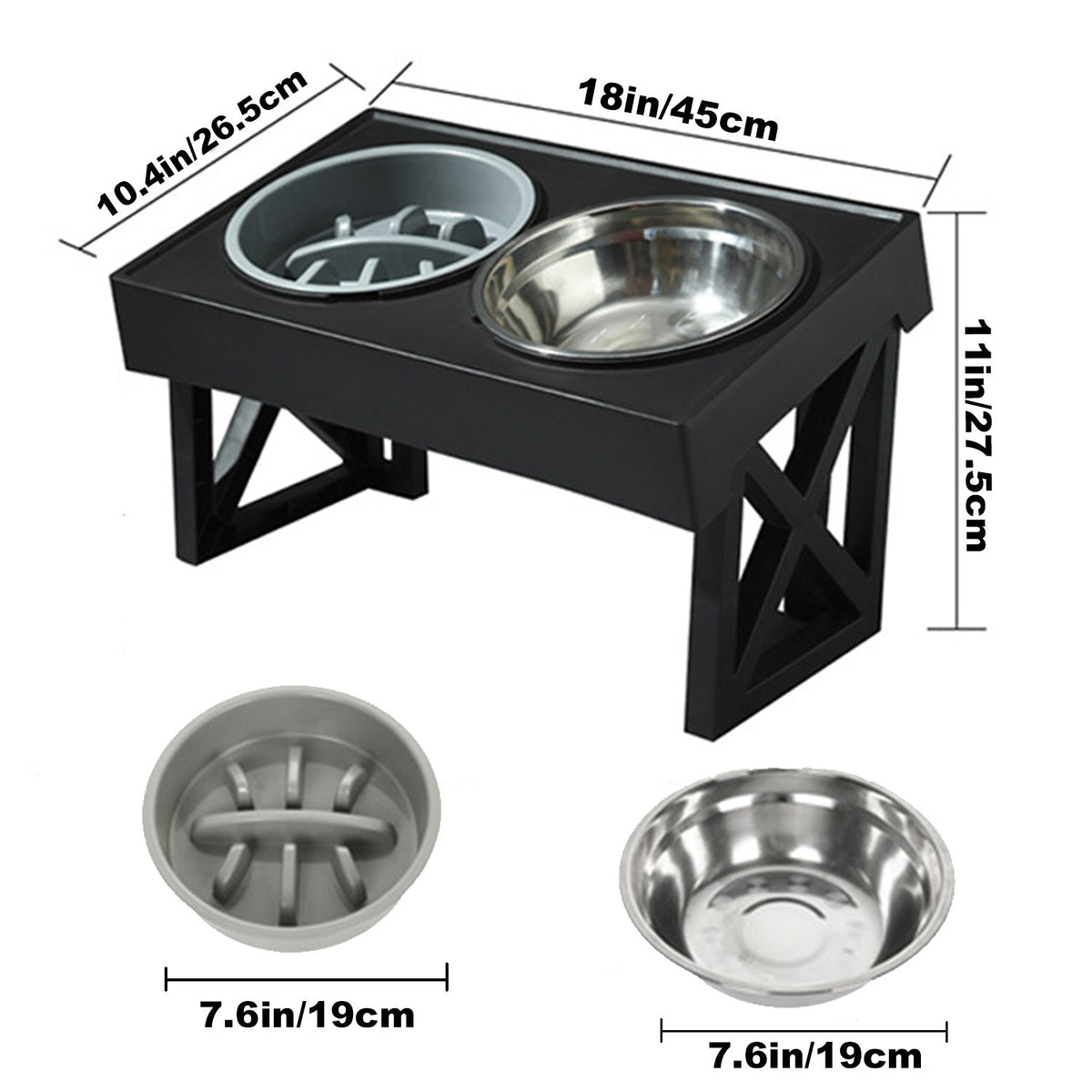 Personalized Elevated Stainless Steel Dog Bowl with Slow Feeder and Height-Adjustable Double Feeding Station for Medium to Large Dogs and Cats