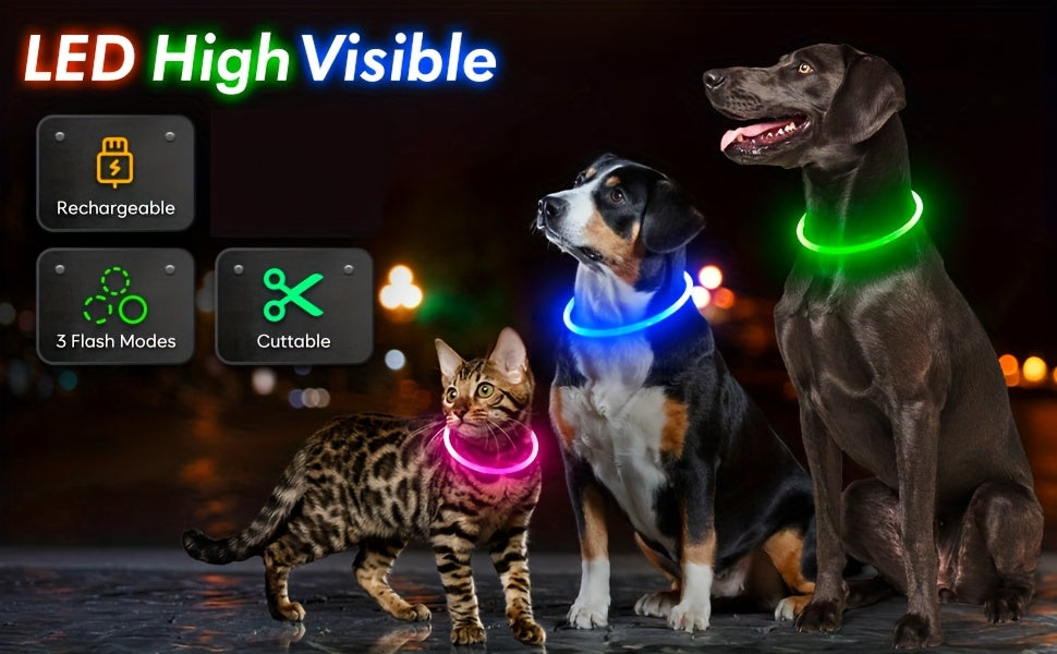 USB Rechargeable LED Dog Collar – 360° Glow Safety Collar with 3 Modes, Adjustable TPU Cuttable Collar for Small, Medium, and Large Dogs, Ideal for Night Walking, Running & Hunting