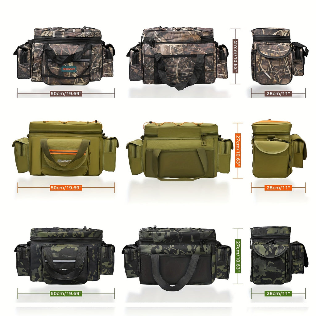 SeaKnight Fishing Tackle Bag Camo – Large Capacity Waterproof Nylon Shoulder Bag for Bass Trout Fishing, Hiking, Camping, Outdoor Sports, and Travel for Men and Women