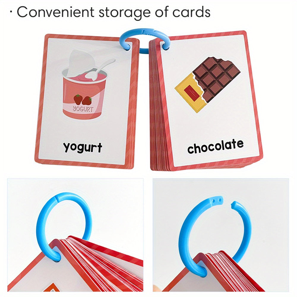 80pcs Educational Flash Cards for Kids: Numbers, Colors, Shapes, Fruits, Vegetables, Food Vocabulary with English Labels & 4 Sorting Rings - Durable Learning Flashcards for Toddlers, Preschool, Kindergarten