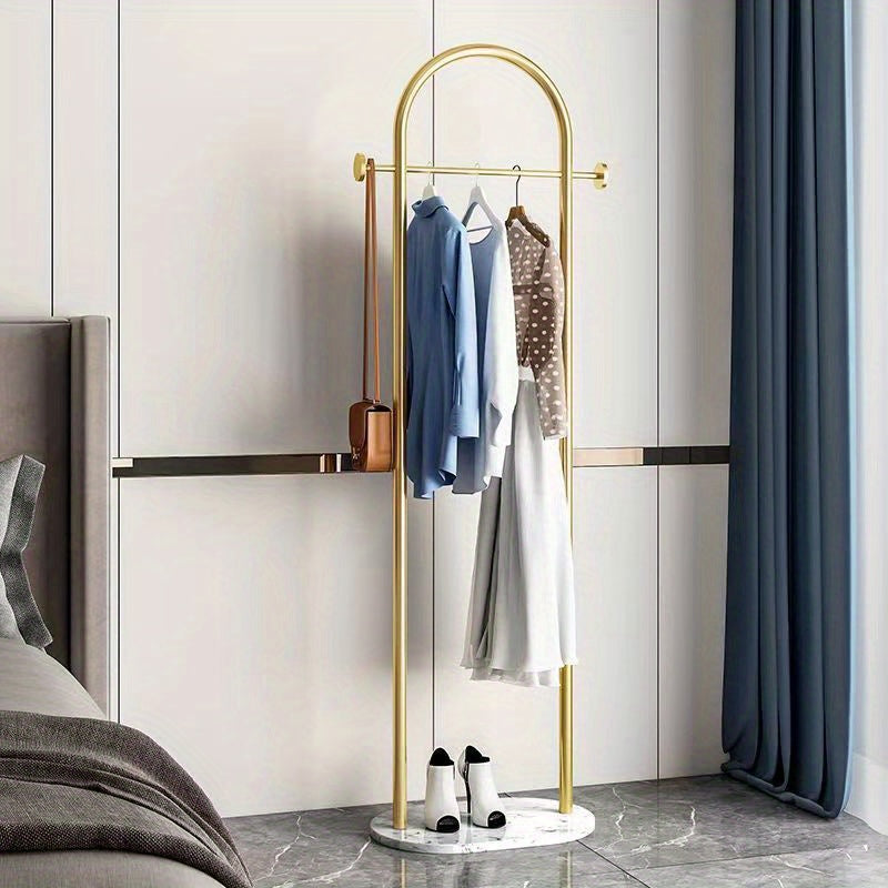 Marble Base Freestanding Clothes Rack - Semi-Circular Design, Coat & Hat Stand, Clothing Storage Hanger for Bedroom & Home - White Frame/White Base & Black Frame/White Base