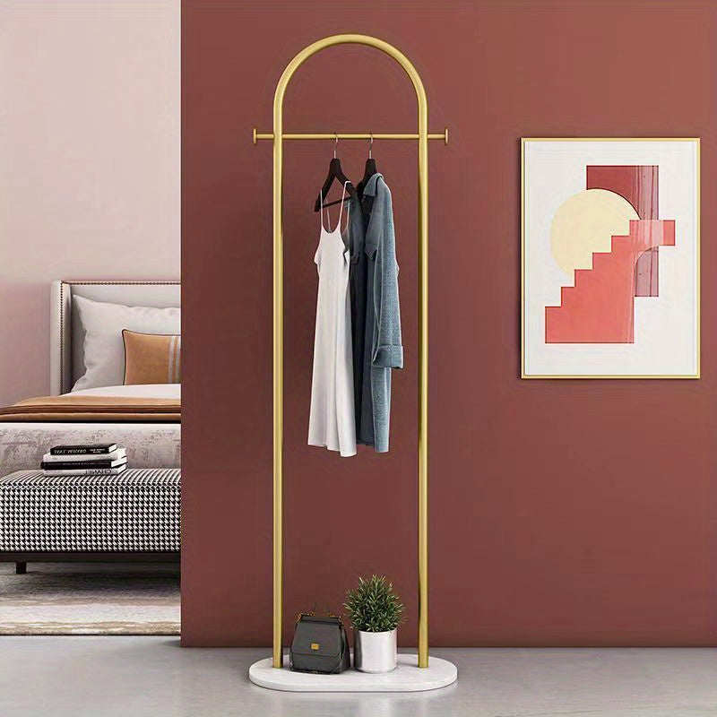 Marble Base Freestanding Clothes Rack - Semi-Circular Design, Coat & Hat Stand, Clothing Storage Hanger for Bedroom & Home - White Frame/White Base & Black Frame/White Base